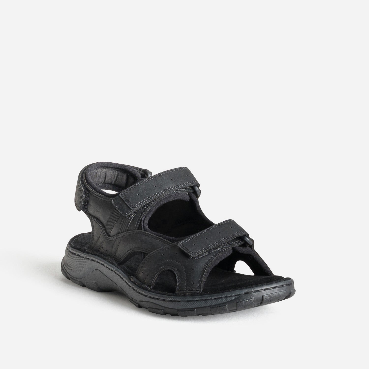 Sandale confort noire cuir à scratchs