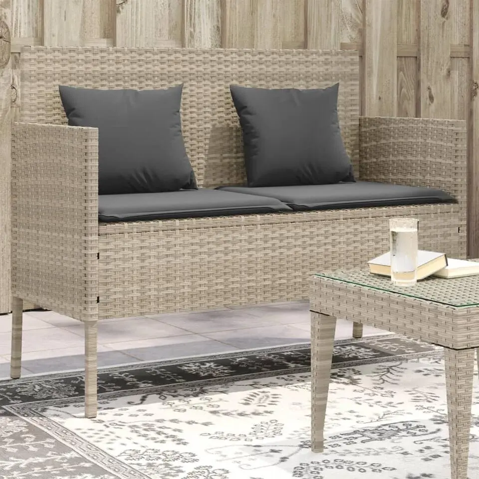 vidaXL - Tuinbank met kussens - Lichgrijs - Poly rattan - 113x61x87 cm