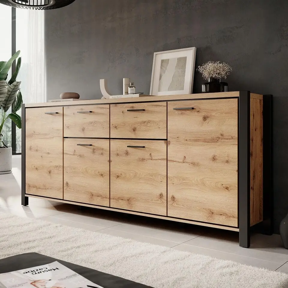 Meubella - Dressoir Acapulco - Eiken - Zwart - 213 cm