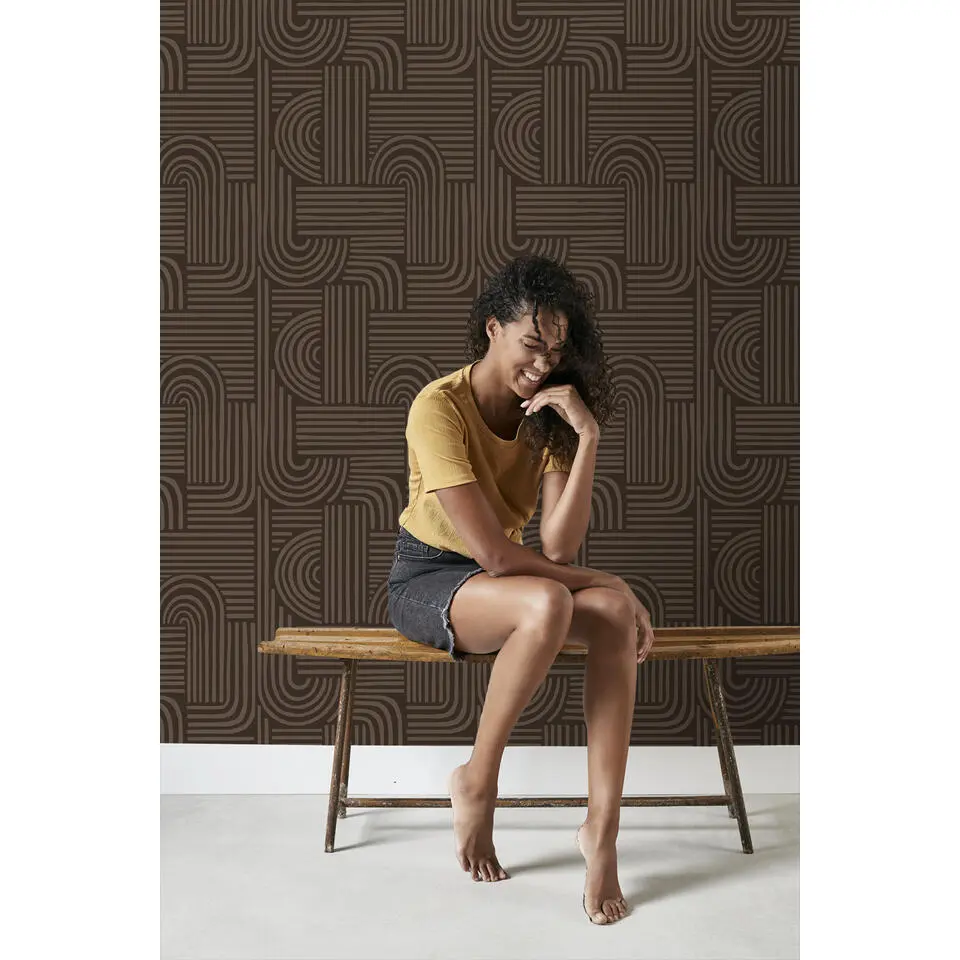 ESTAhome behang grafisch 3D motief donkerbruin - 50 x 900 cm