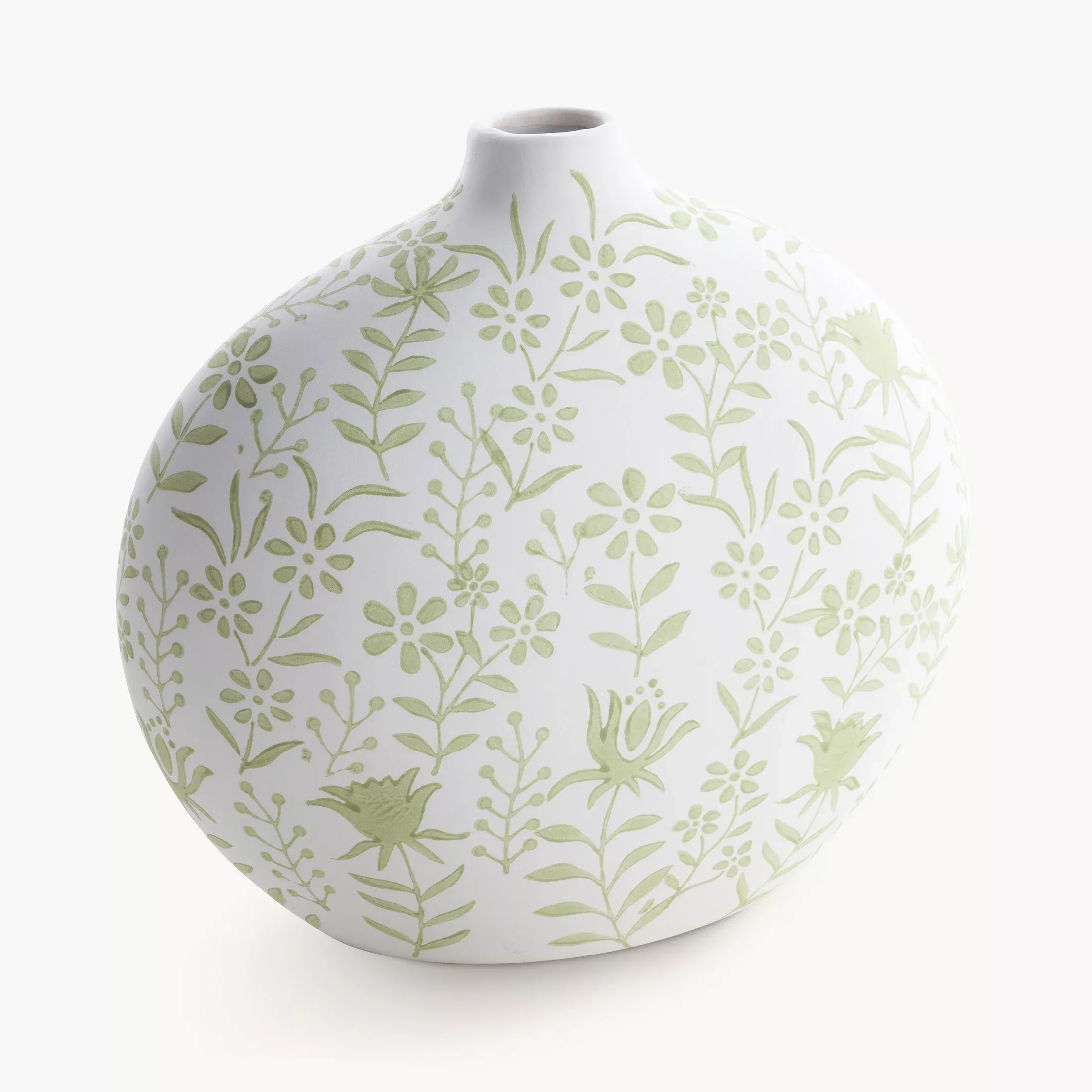 Wazon ceramiczny kremowo-zielony dekoracyjny matowy w drobne kwiatuszki 29x15x28 cm FLORA - kolekcja FOREST SUMMER