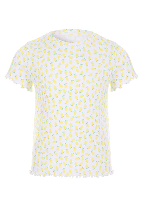 Younger Girls White Lemon Frill Trim Top