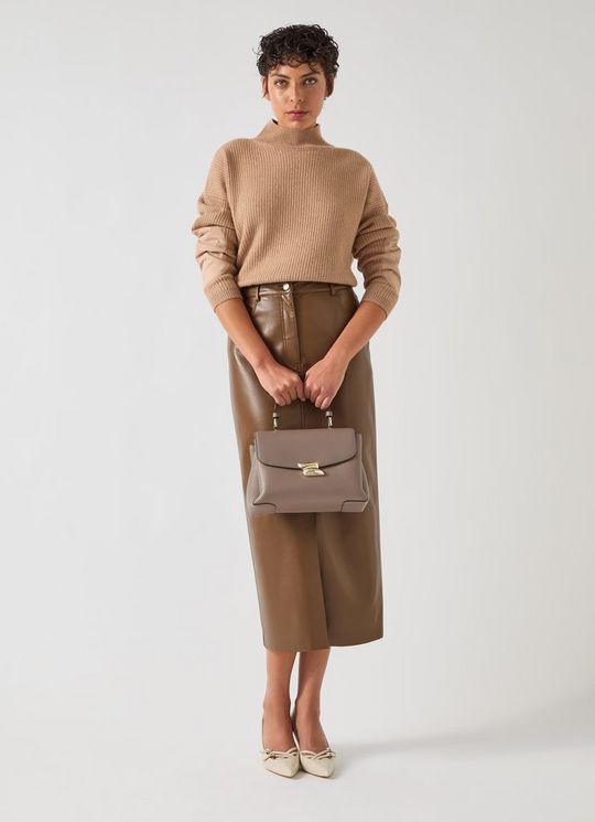 Hardy Brown Polyester Faux Leather Midi Pencil Skirt
