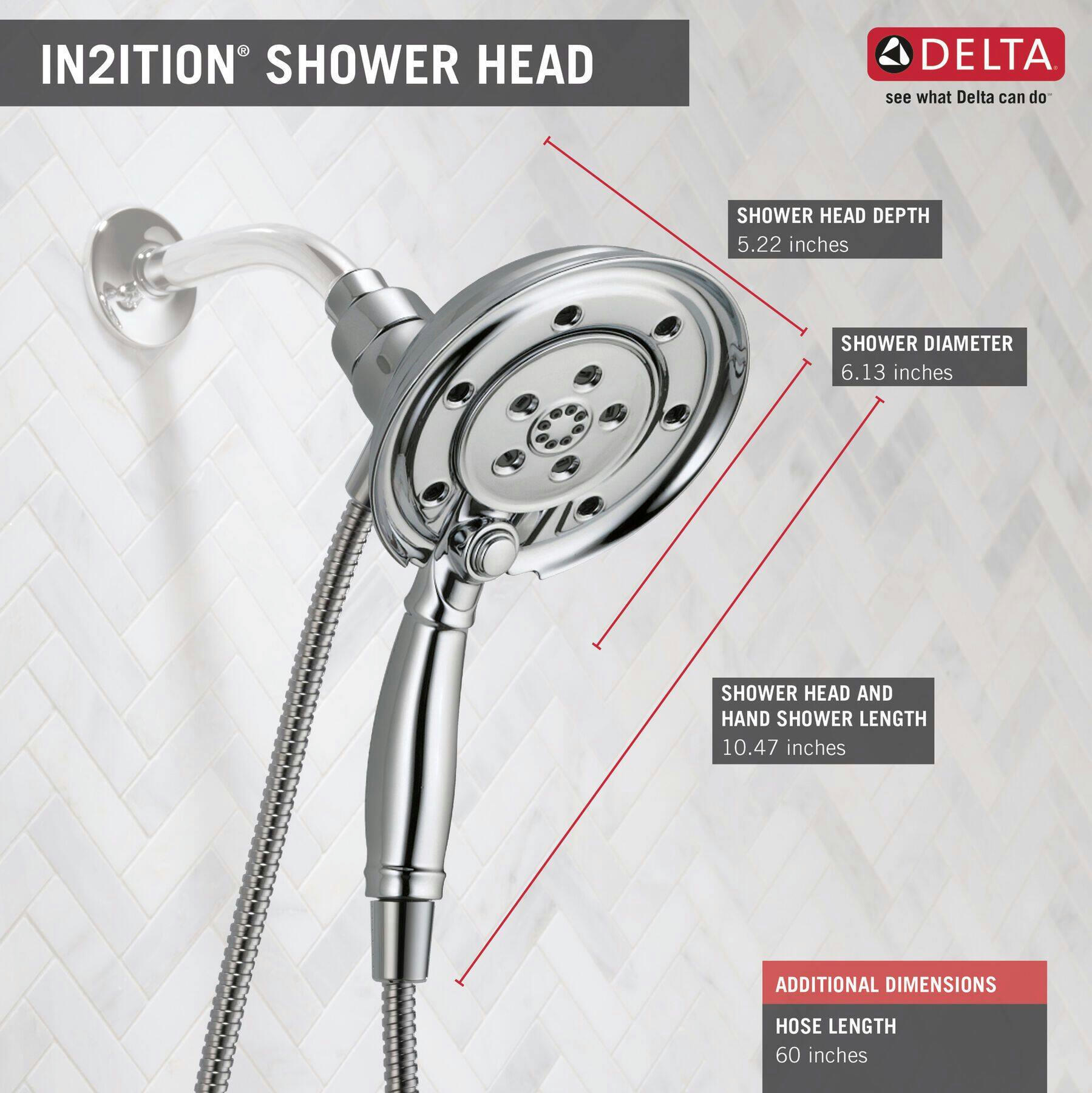 Delta H2Okinetic In2ition 4-Set 2-in-1 Shower, Chrome