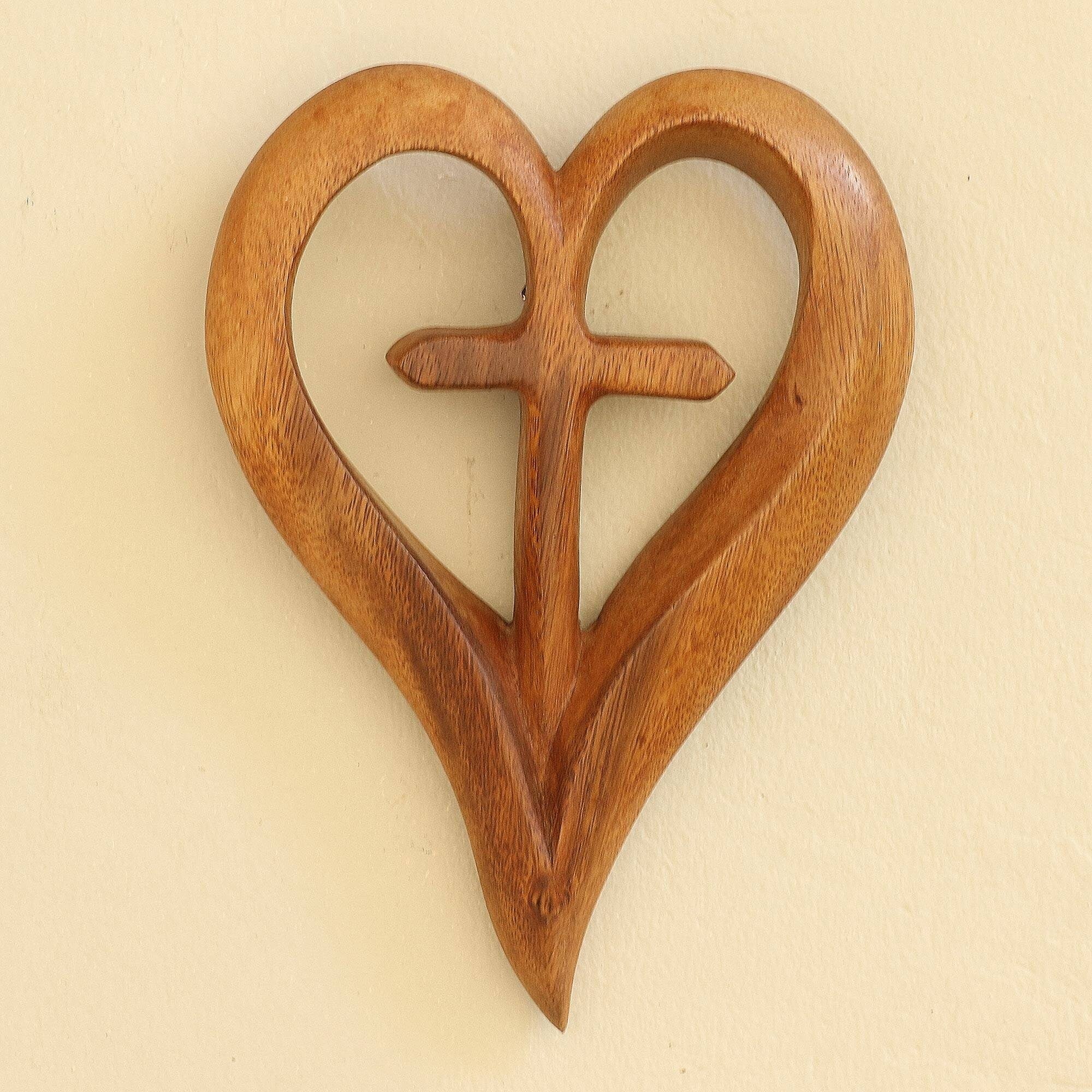 Novica Handmade Cross My Heart Wood Wall Relief Panel
