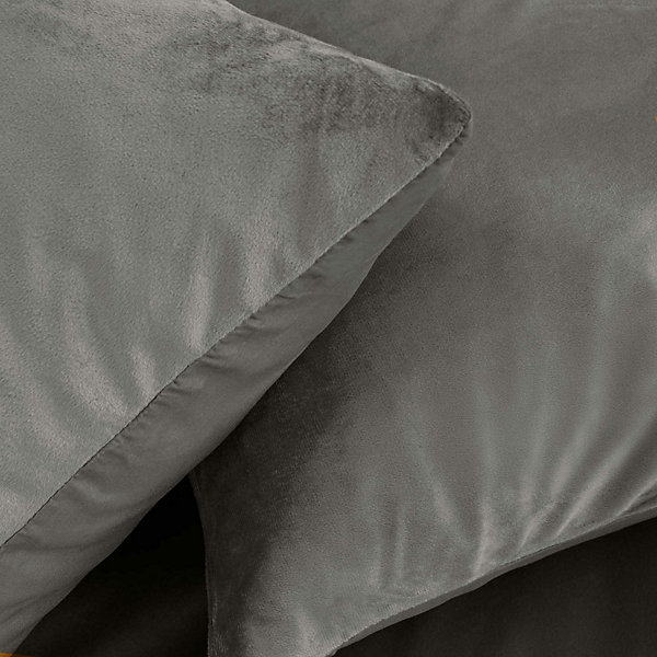 Housse de Couette 240 x 220 cm Velours Uni Velina Anthracite   2 Taies