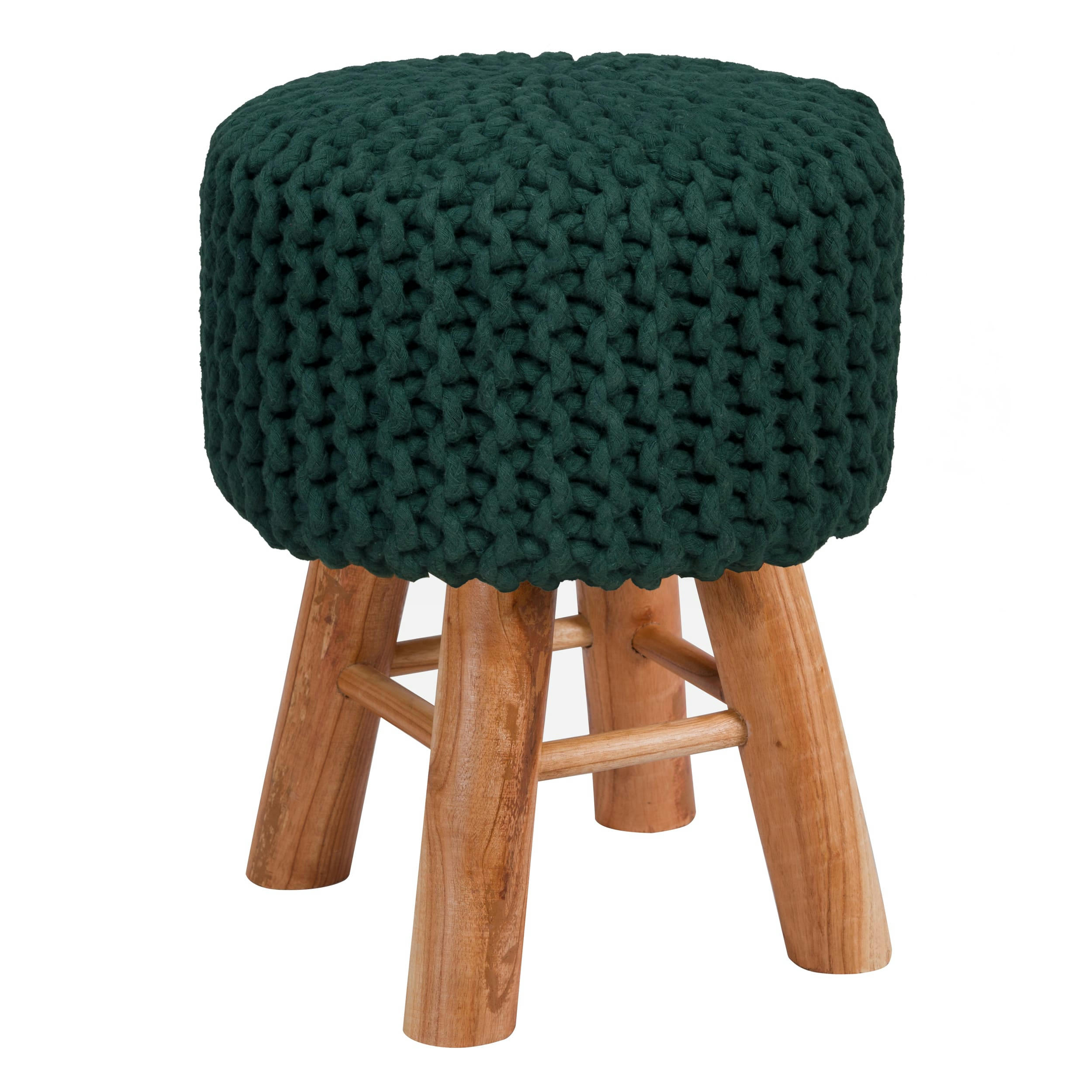 LISA - Petit tabouret tricot en coton vert sapin