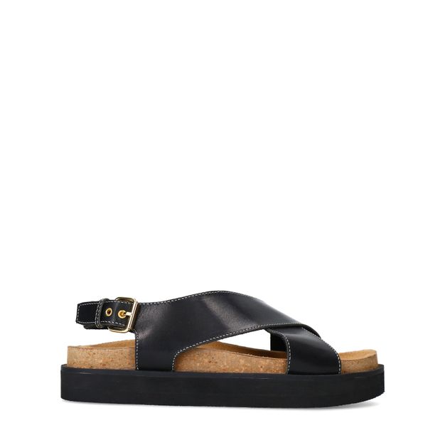Zwarte leren plateau sandalen