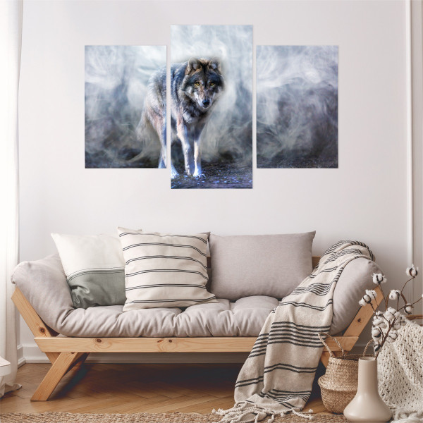 Obraz Tryptyk WILK Zwierzę Mgła Efekt 3D 60x40cm