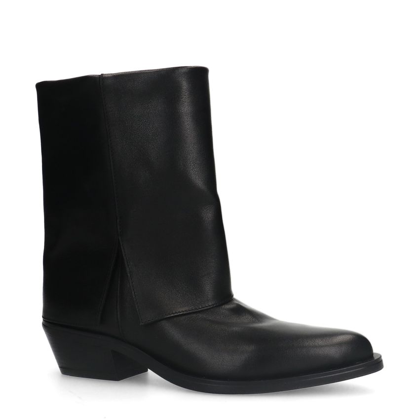 Manfield Zwarte leren cowboy laarzen met flap
