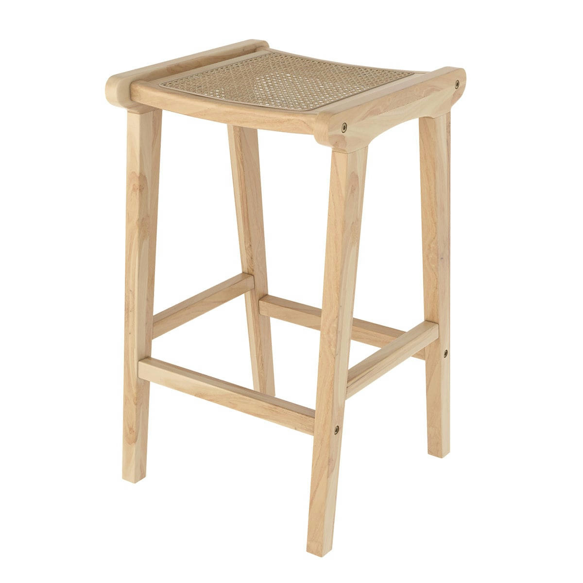 OMAHA - Tabouret de bar mi-hauteur en teck et rotin naturel 65 cm