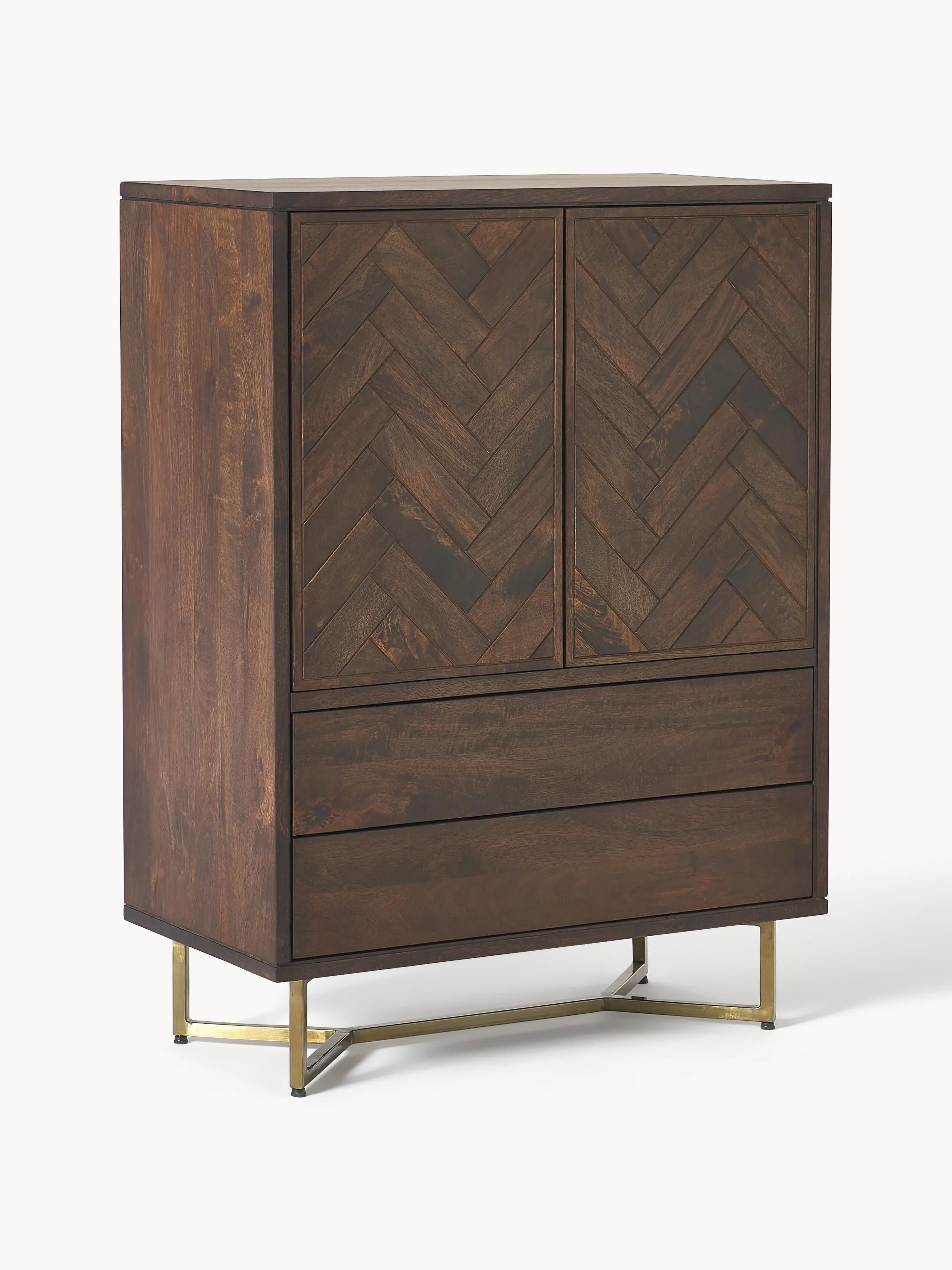 Highboard Luca aus Mangoholz mit Fischgrät-Muster