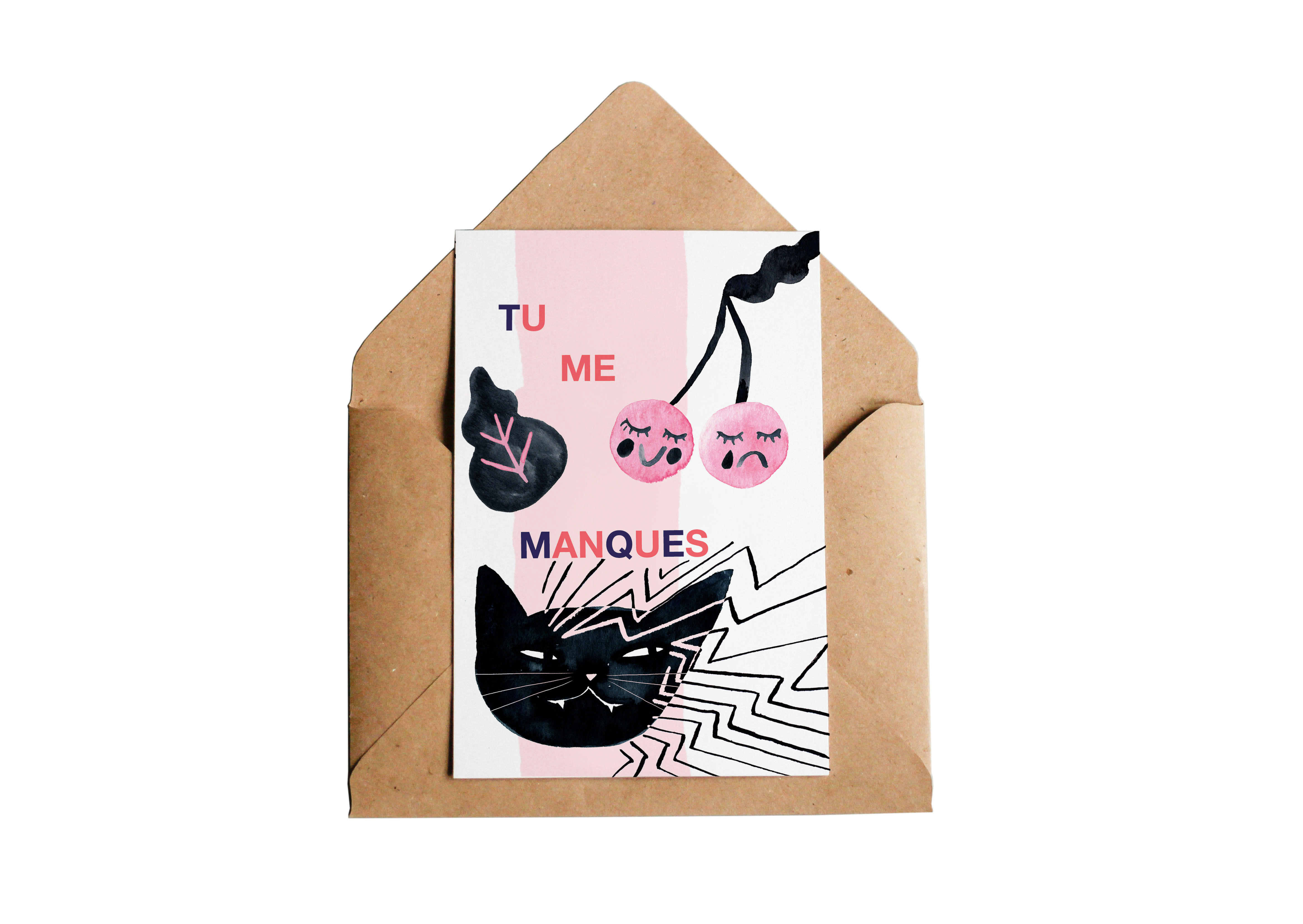 CHAT - Carte postale double avec enveloppe en papier recyclé