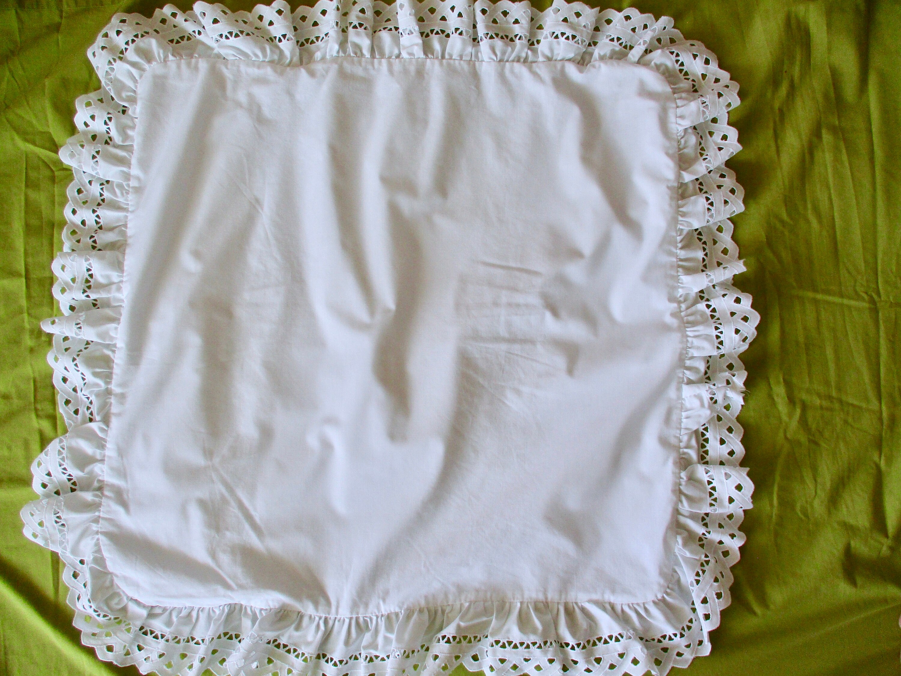 white eyelet pillow sham - Waverly cotton blend, eyelet ruffle, square