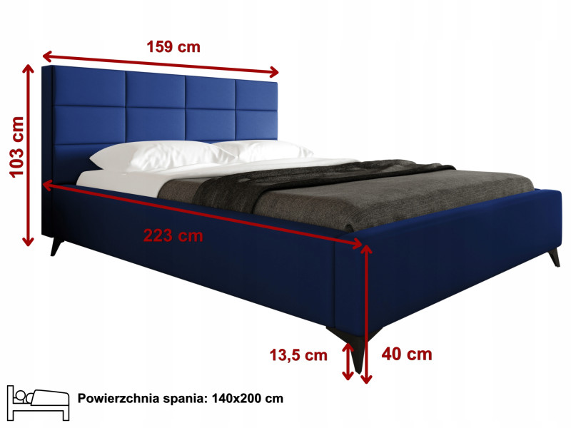 Łóżko 140x200 Tapicerowane   stelaż drewniany metalowy z pojemnikiem Milano