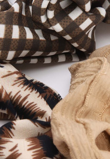 Womens 3pk Brown Check Scrunchies