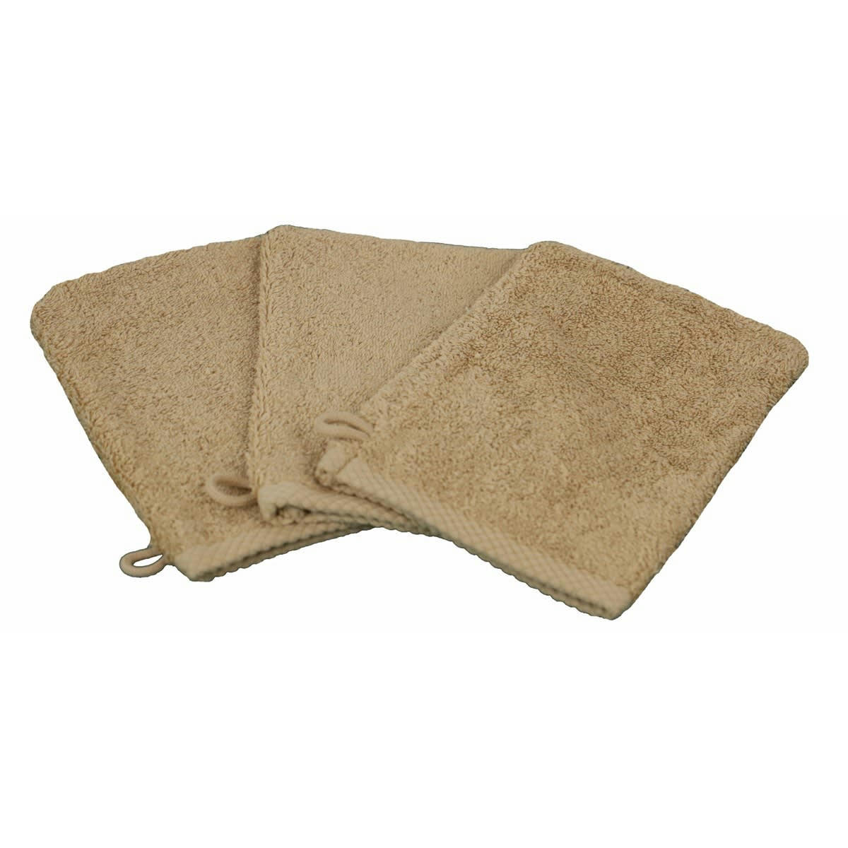 3 GANTS ESSENTIELLE - Lot de 3 gants de toilette eponge en coton beige foncé