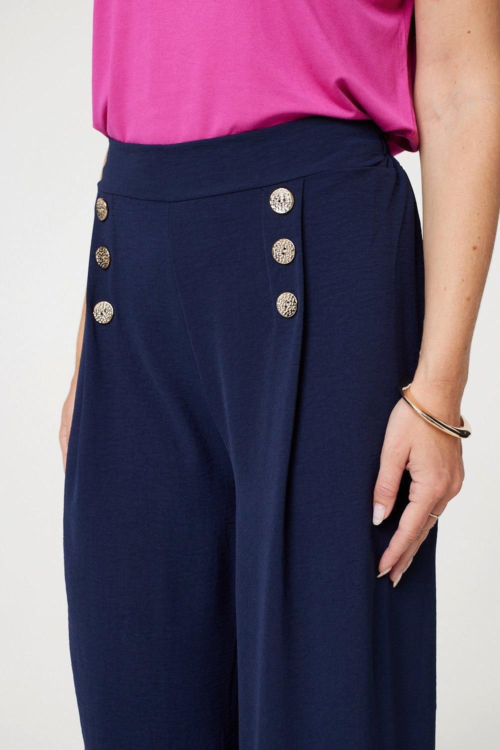 Izabel London Button Detail Wide Leg Trousers