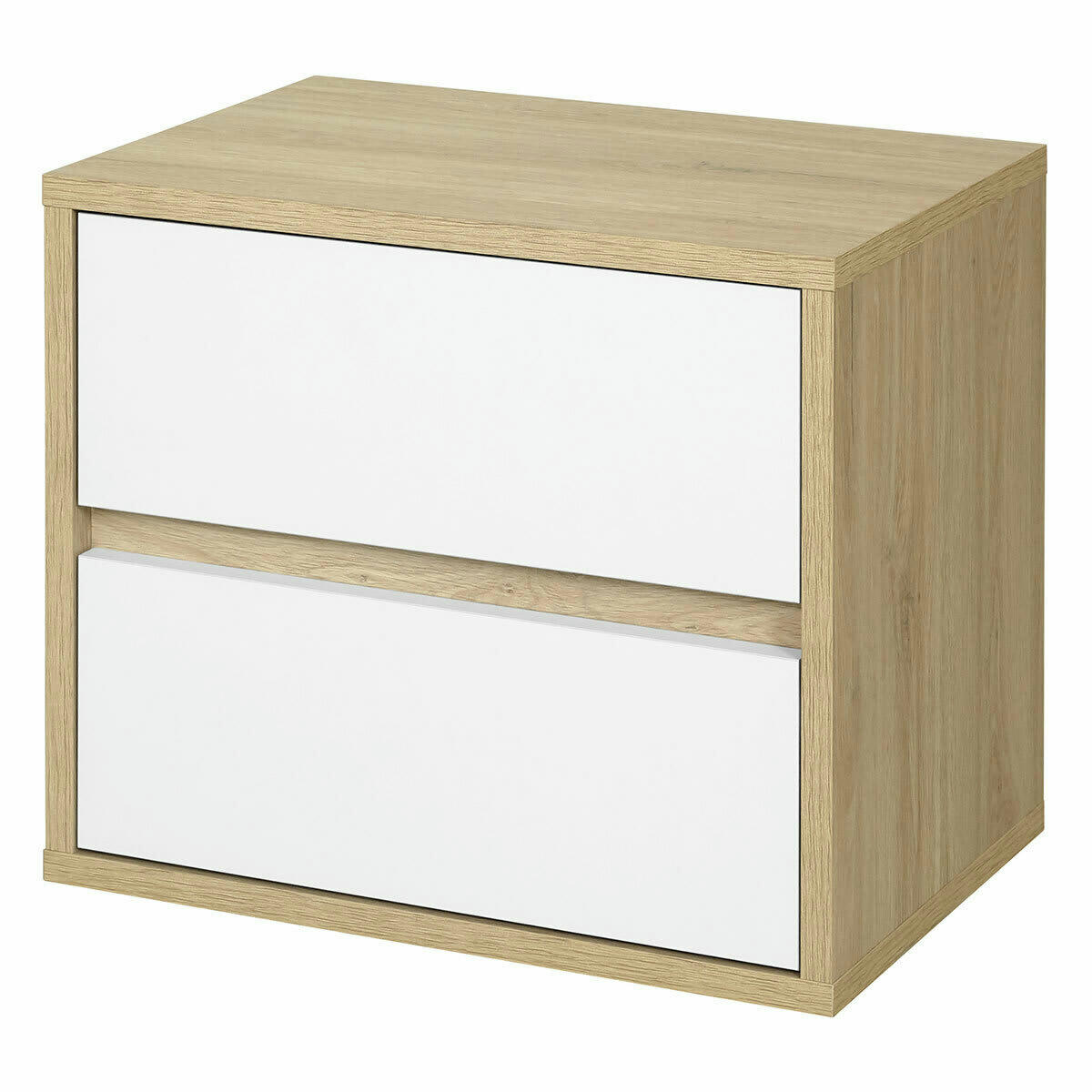 KIRA - Chevet 2 tiroirs effet bois chêne et blanc