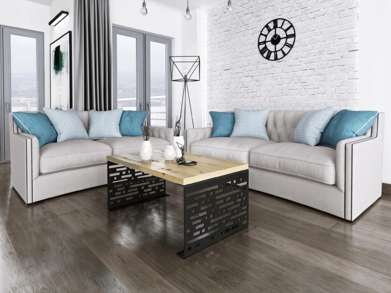 Stolik kawowy Kafelki Nowoczesna Ława Loft Metal Czarny Dąb Artisan
