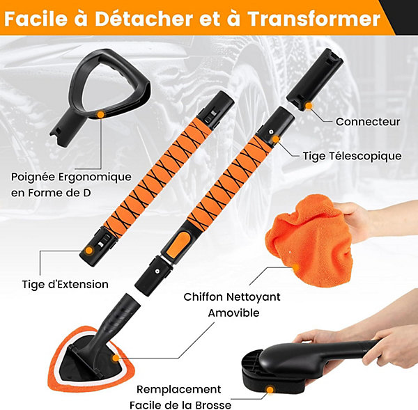 10 Pcs Kit Nettoyage Voiture, 6 in 1 Brosse Pare Brise et Grattoir Voiture, Tête de Balai Rotation, pour Véhicules, Motos, Roues