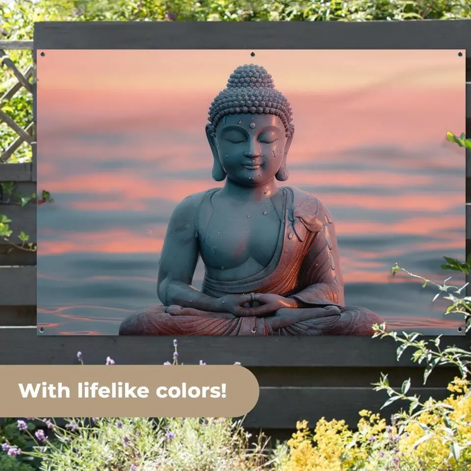 MuchoWow Tuinposter 180x120cm Boeddha Beeld Buddha Water