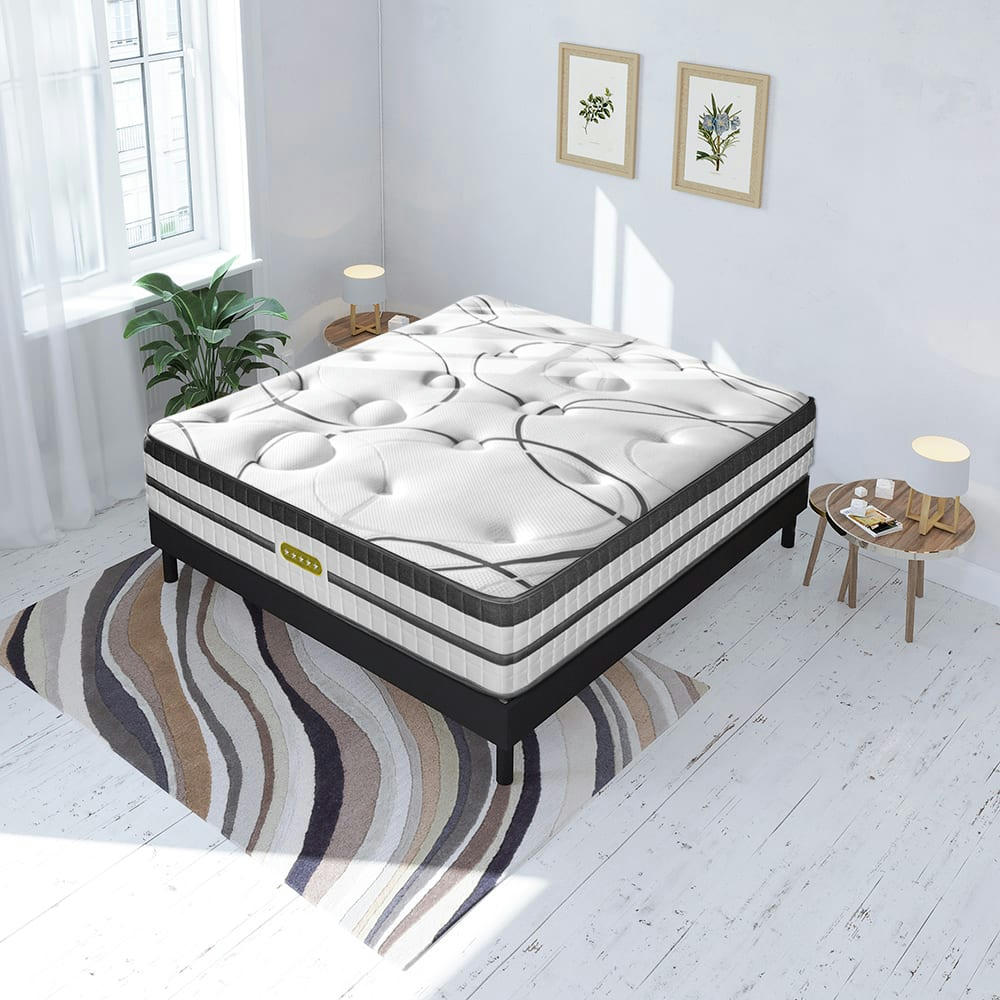 CONCORDE - Ensemble Matelas à Ressorts ensachés et sommier noir 90x200