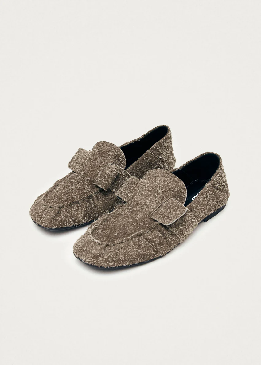 Aeryn Suede Fuzzy Khaki Leather Loafers