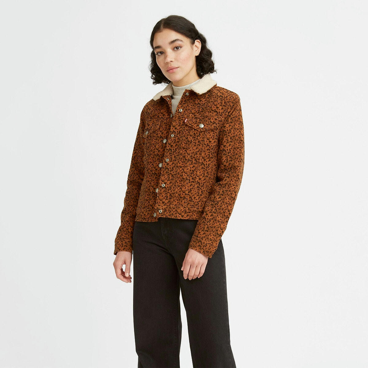 Blouson col sherpa, imprimé léopard