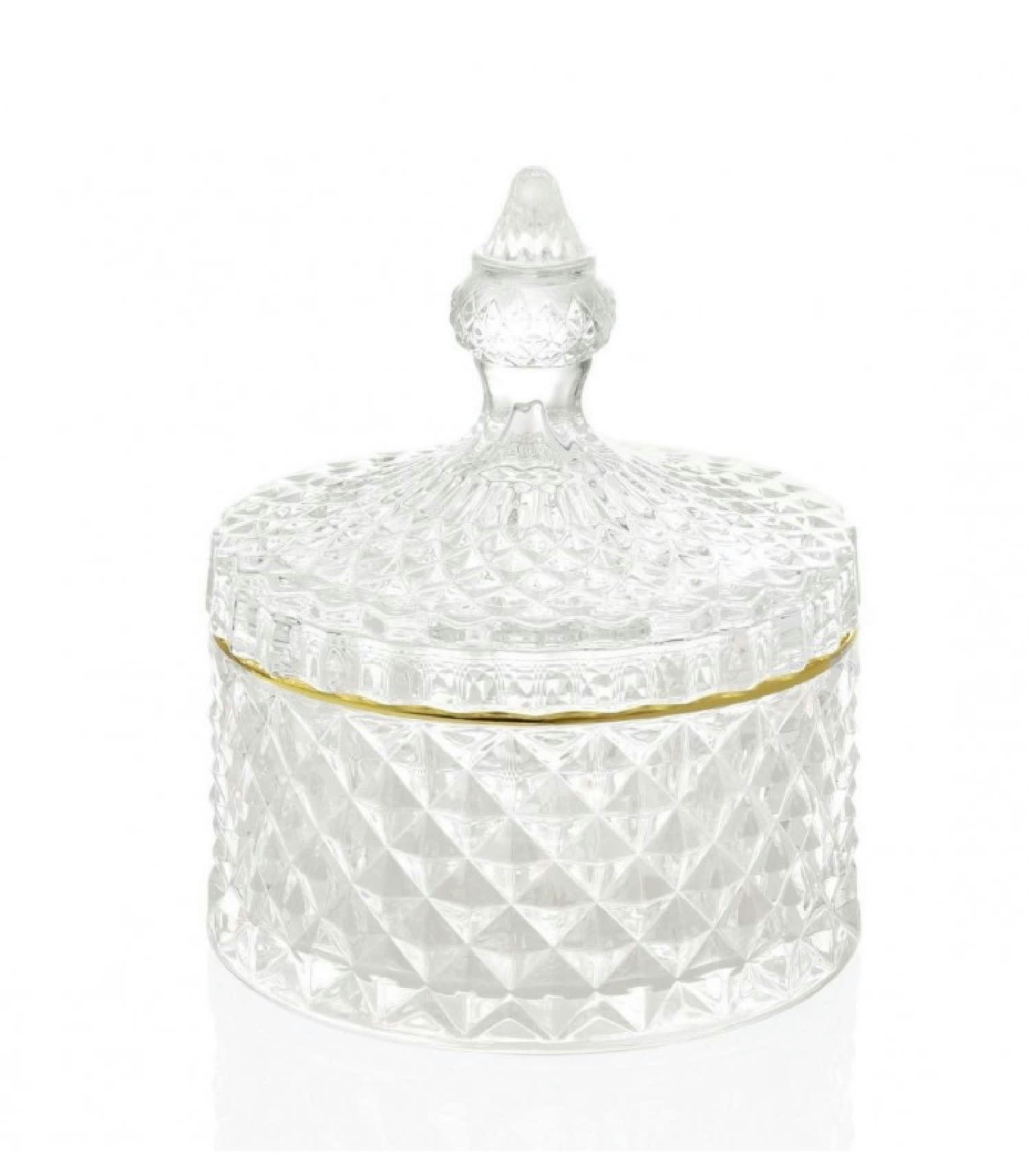 VERRE - Boîte de rangement salle de bain verre et or D10,5cm