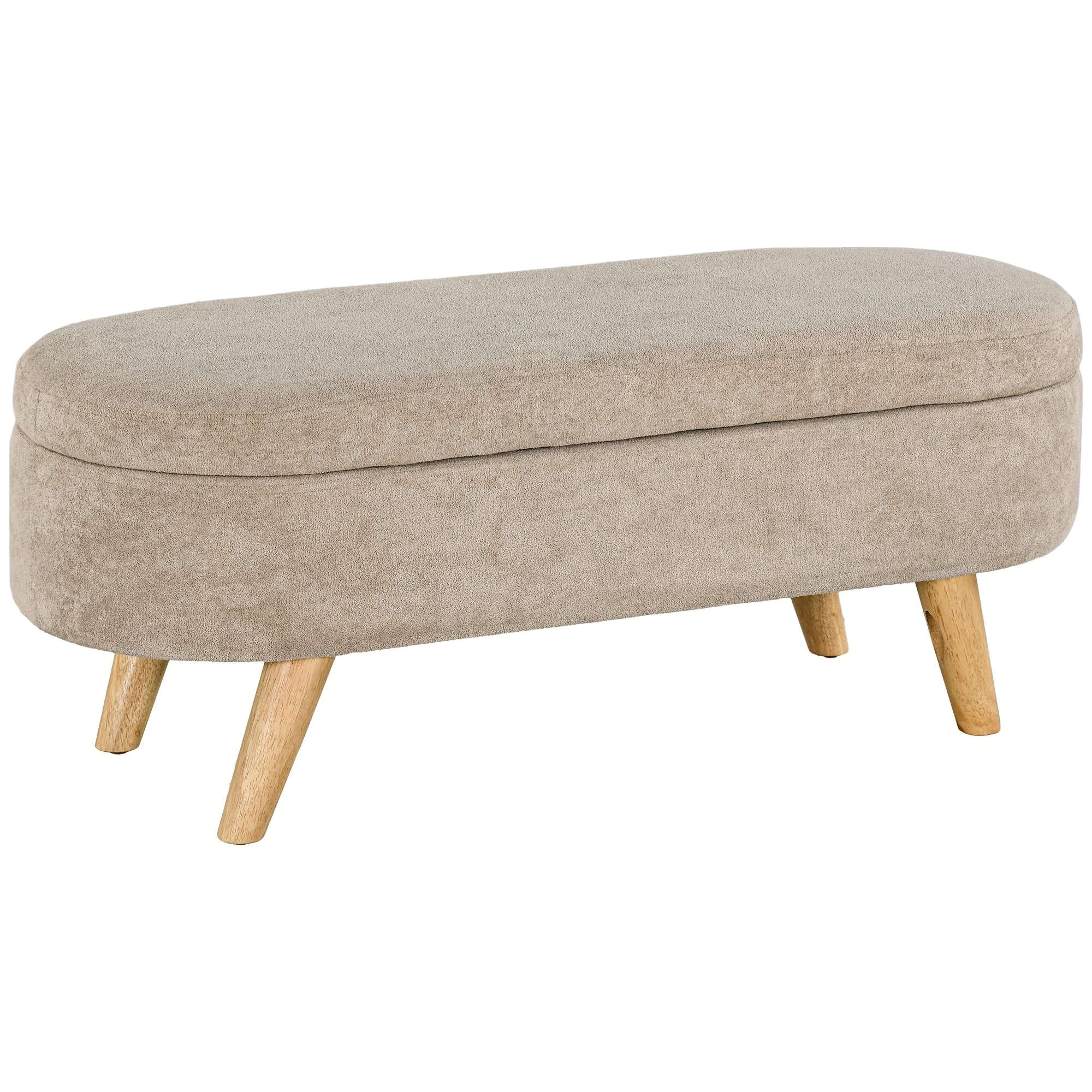 HOMCOM Storage Ottoman Bench, 43.3 Teddy Fleece Upholstered End of Bed Bench with Wood Legs and Padded Seat