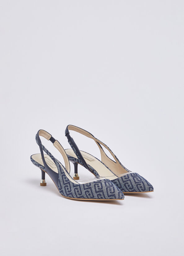 Slingback in denim jacquard