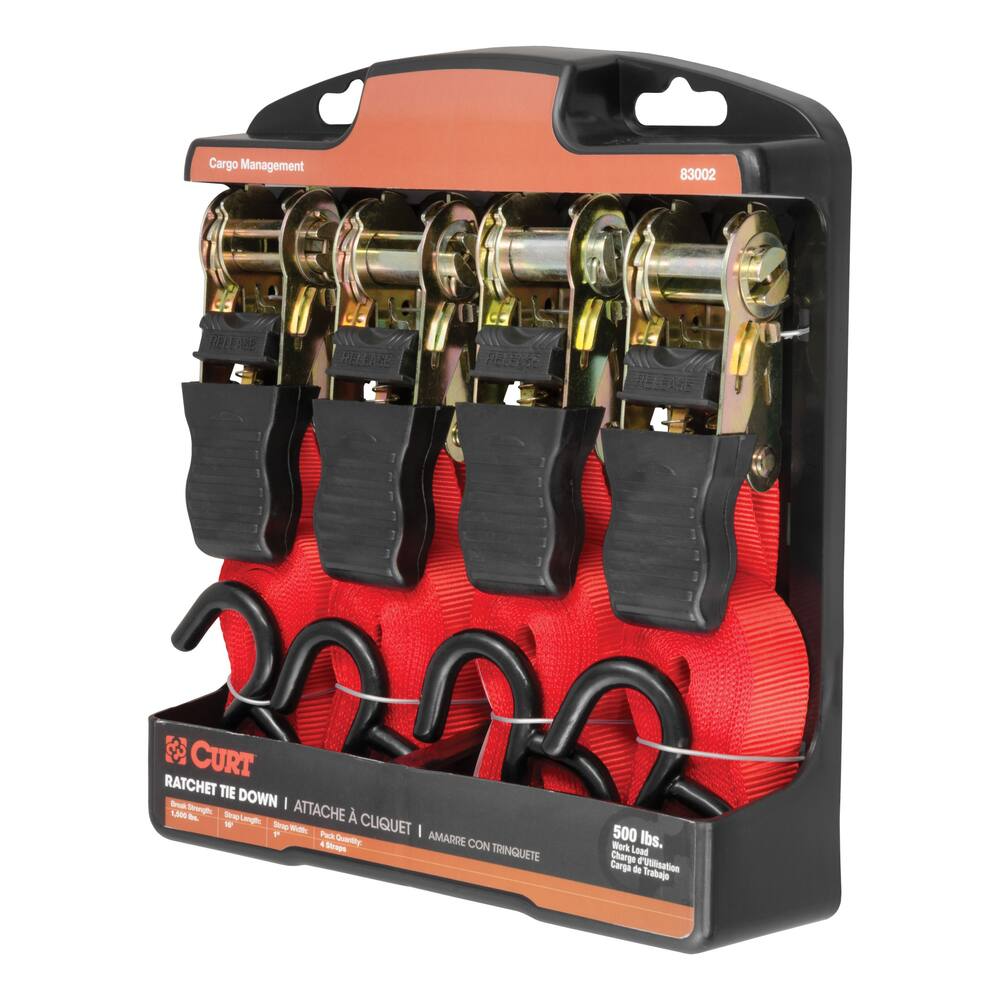 CURT 16-ft Red Cargo Straps with S-Hooks (500-lb, 4-pk)
