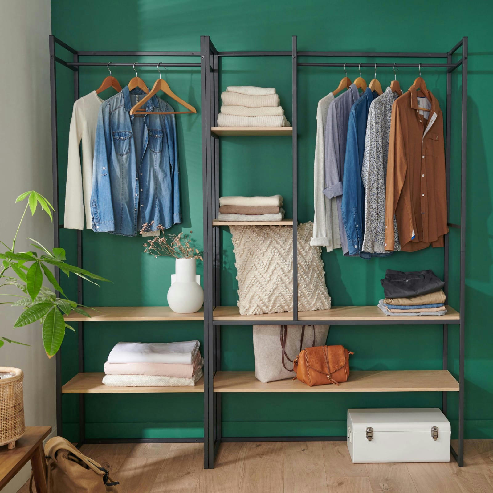 ASHTON - Ensemble de portants vêtements bois et métal  - Lot de 2