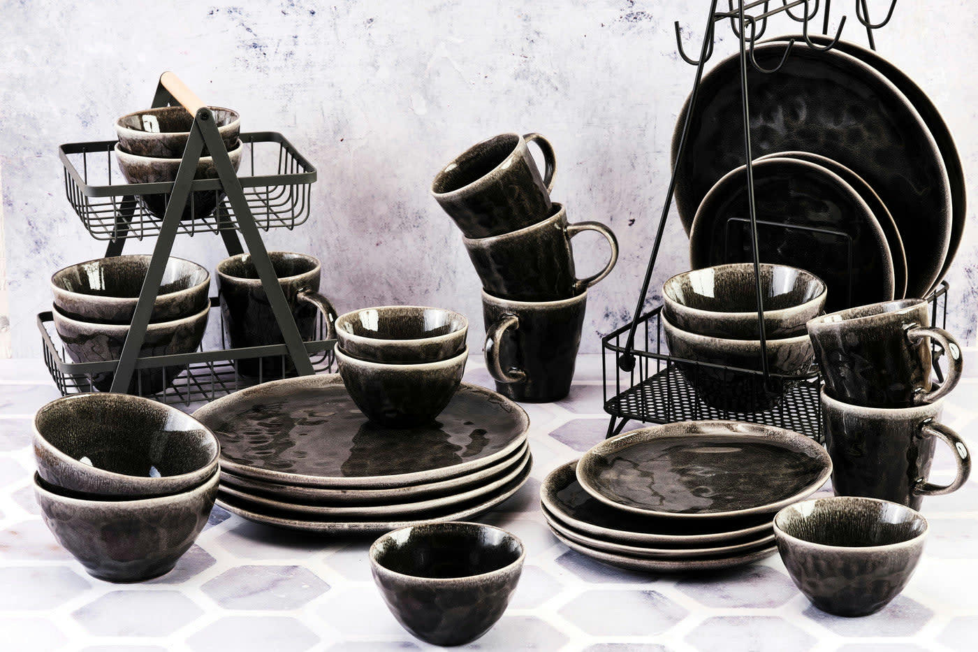 MOON - Set vaisselle 30 pièces en grès noir