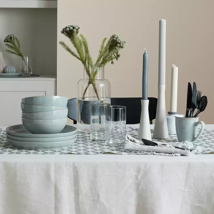 Denby Elements 12 Piece Stoneware Dinner Set - Light Grey