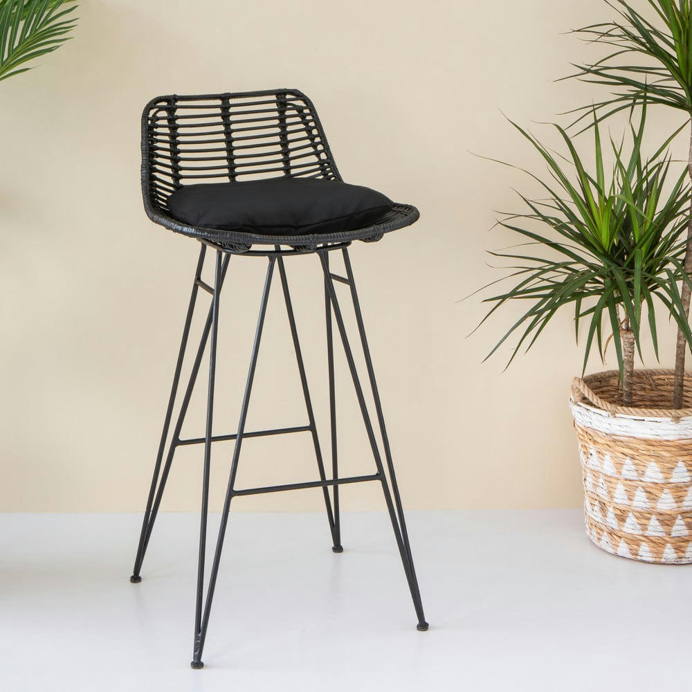 CAPURGANA - Lot de 2 chaises de bar design en rotin 67cm noir