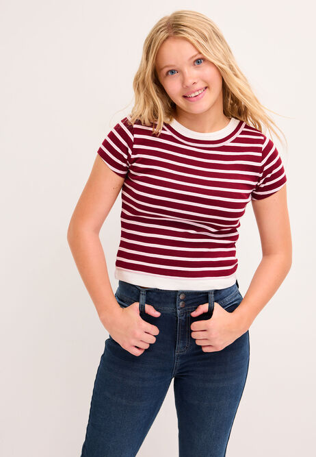 Older Girls 2 In 1 Burgundy Stripe Top