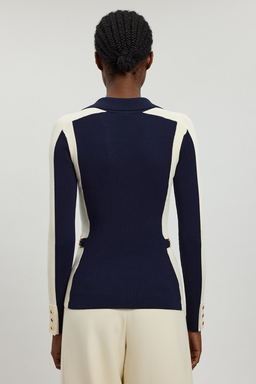 KarenMillen Viscose Rib Contrast Colour Button Knit Top