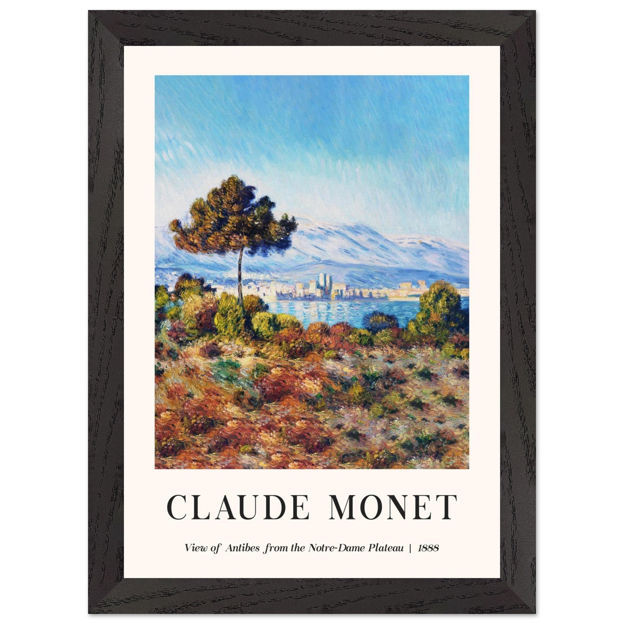 Artfulprints Poster met Lijst Claude Monet - View of Antibes, from the Notre-Dame Plateau  - A4 21x29.7 cm - Blauw