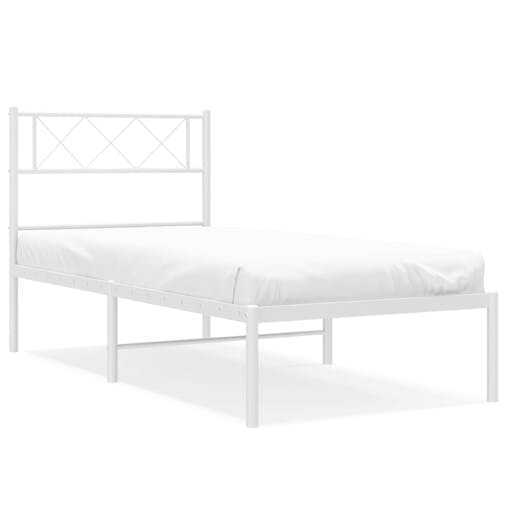 NNEVL Metal Bed Frame with Headboard White 107x203 cm