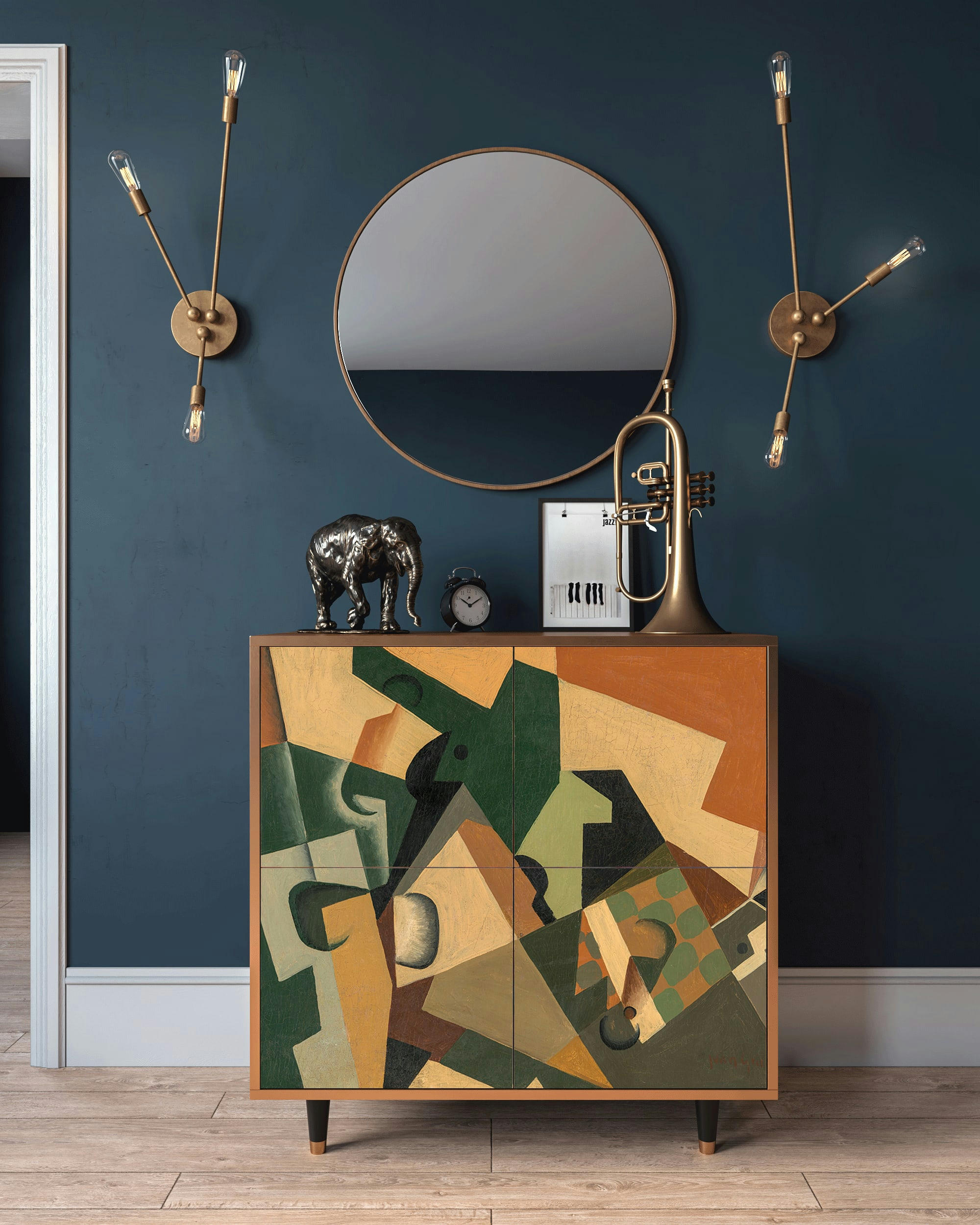 GLASS AND CHECKERBOARD BY JUAN GRIS - Buffet  multicolore 4 portes L 94 cm