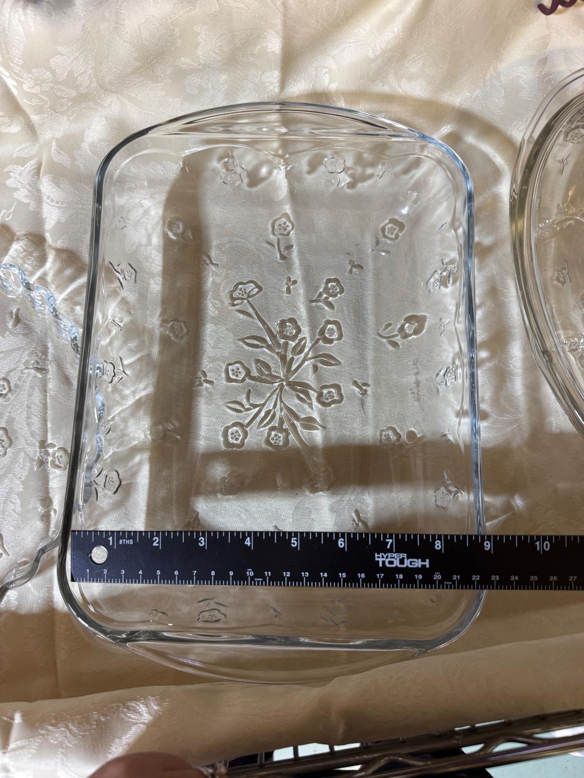 Vintage Anchor Hocking Savannah Floral Glass Bakeware Set Cottagecore 3 Piece