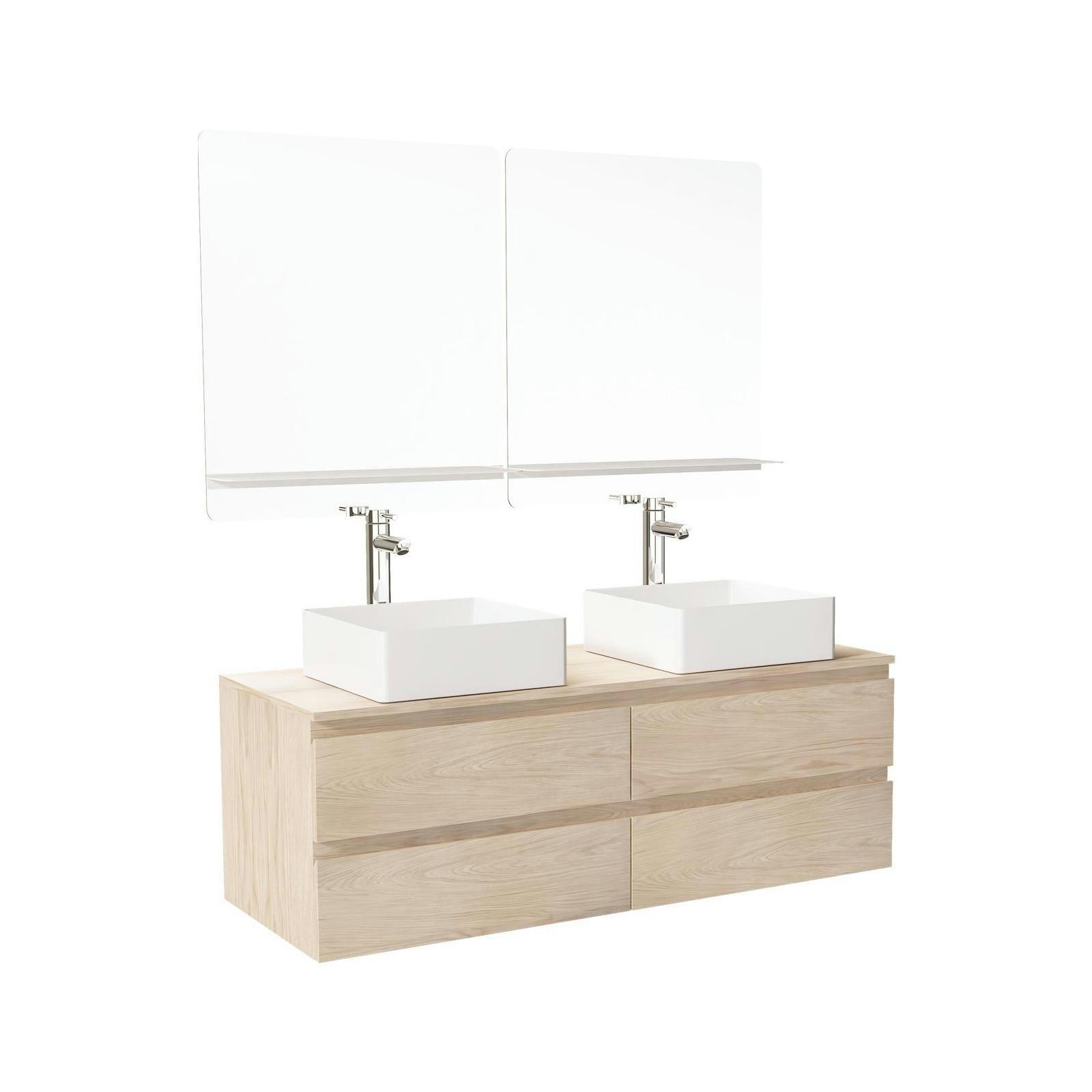SORRENTO - Meuble double vasque 120cm avec plan bois  chêne+vasque+robinet+miroir