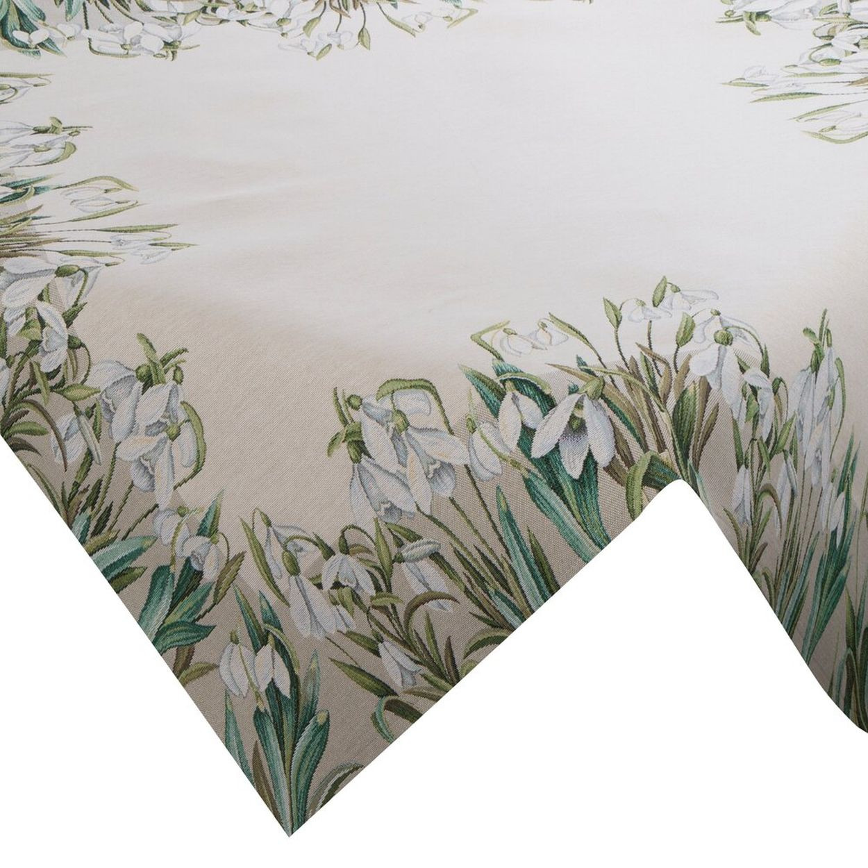 Obrus gobelinowy 1300/NAT 100x100 cm przebiśniegi dekoracyjny beżowy