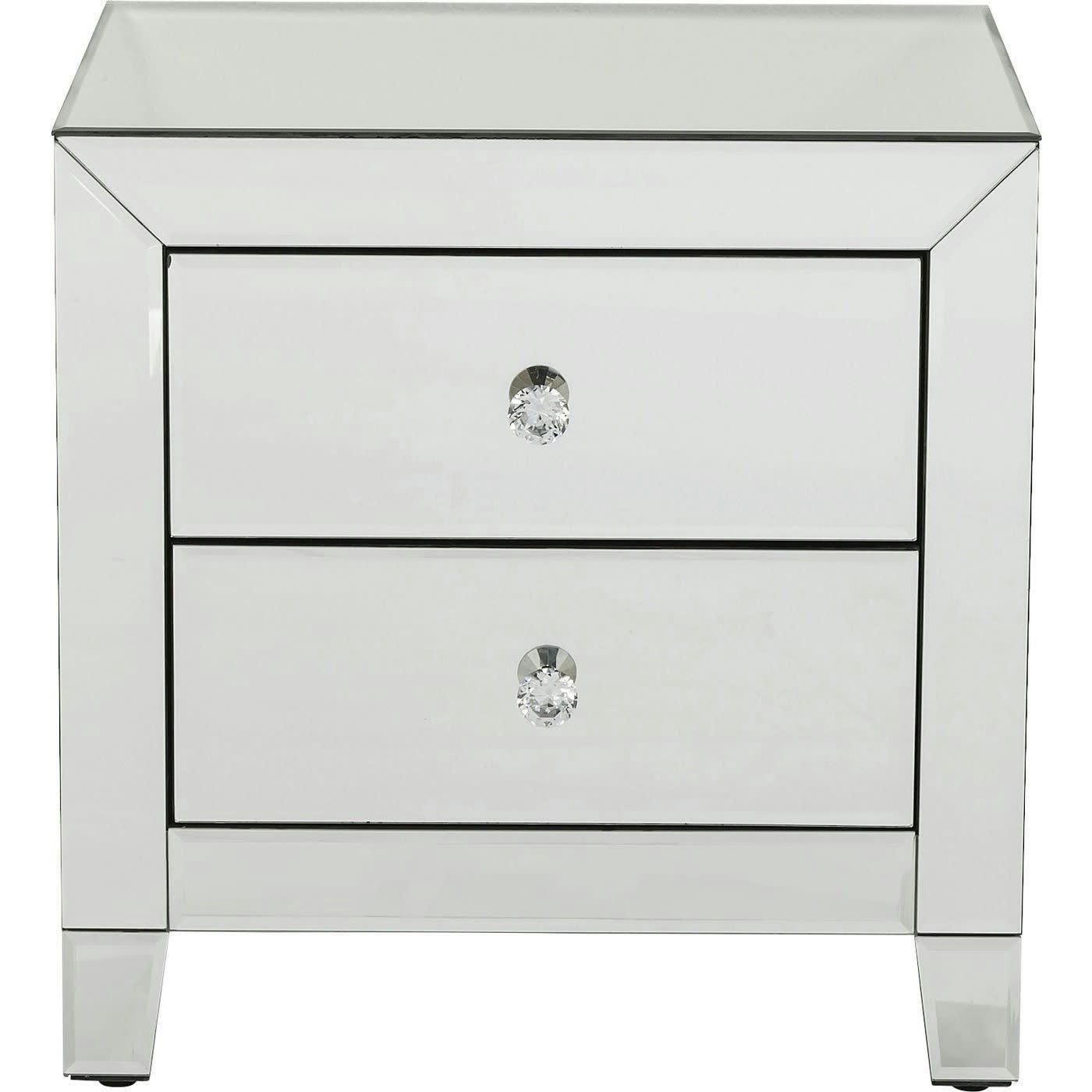 LUXURY - Table de chevet 2 tiroirs en verre miroir