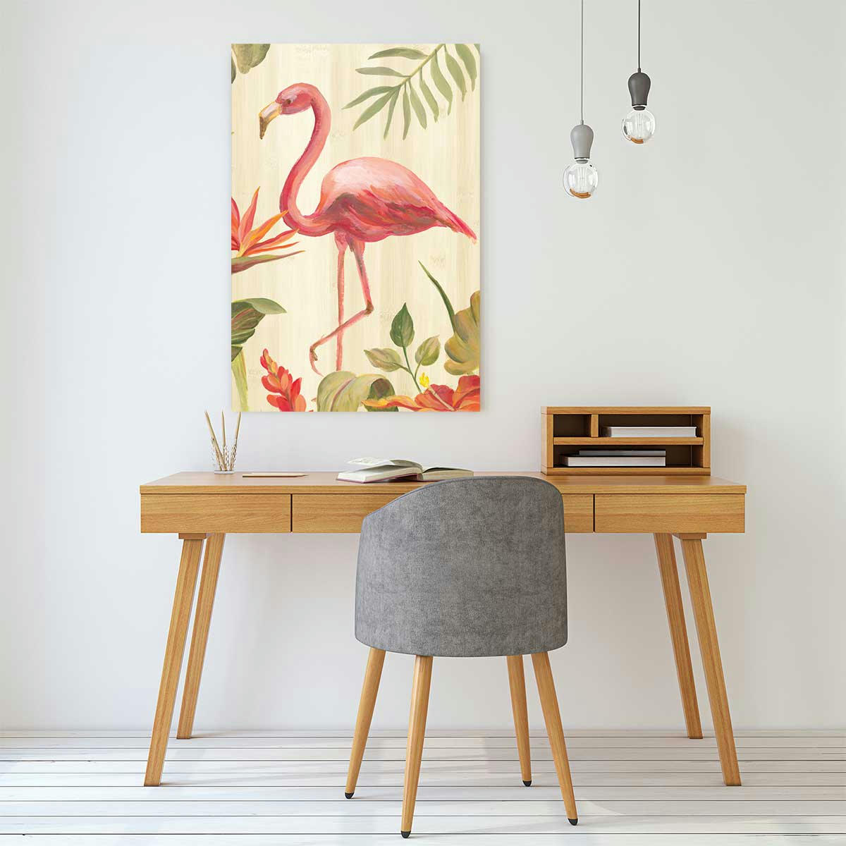 - Tableau Flamant rose tropical imprimé sur toile 30x45cm