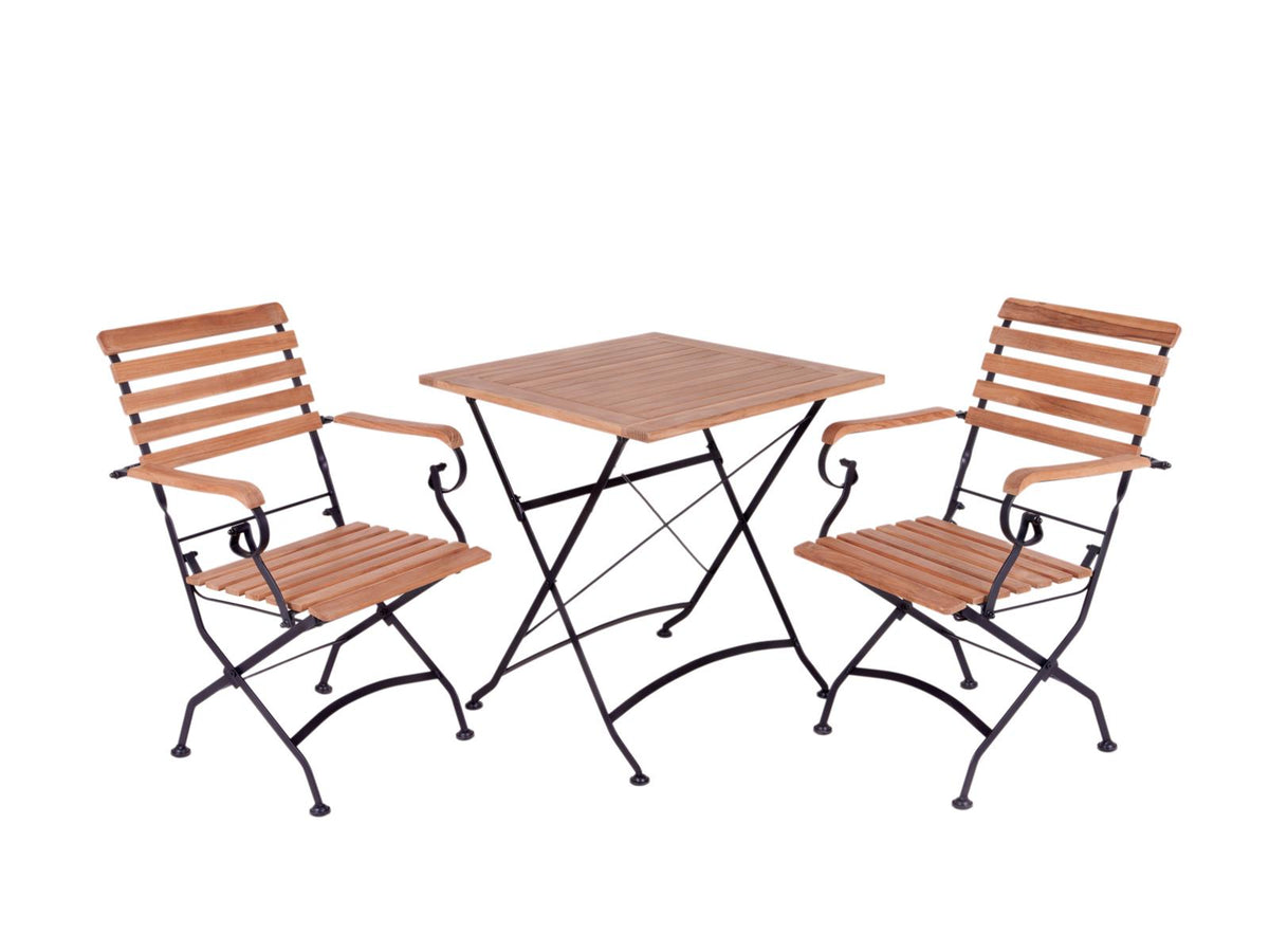 MaximaVida inklapbare vierkante acacia bistro set Toscana 70 cm zwart - stoelen met armleuning