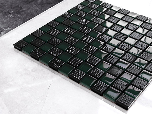 Mosaïque en verre sur filet pour salle de bain ou cuisine 30 cm x 30 cm - Green dama