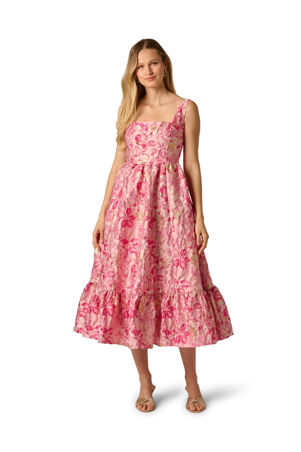 Adrianna Papell Jacquard Flounce Midi Dress